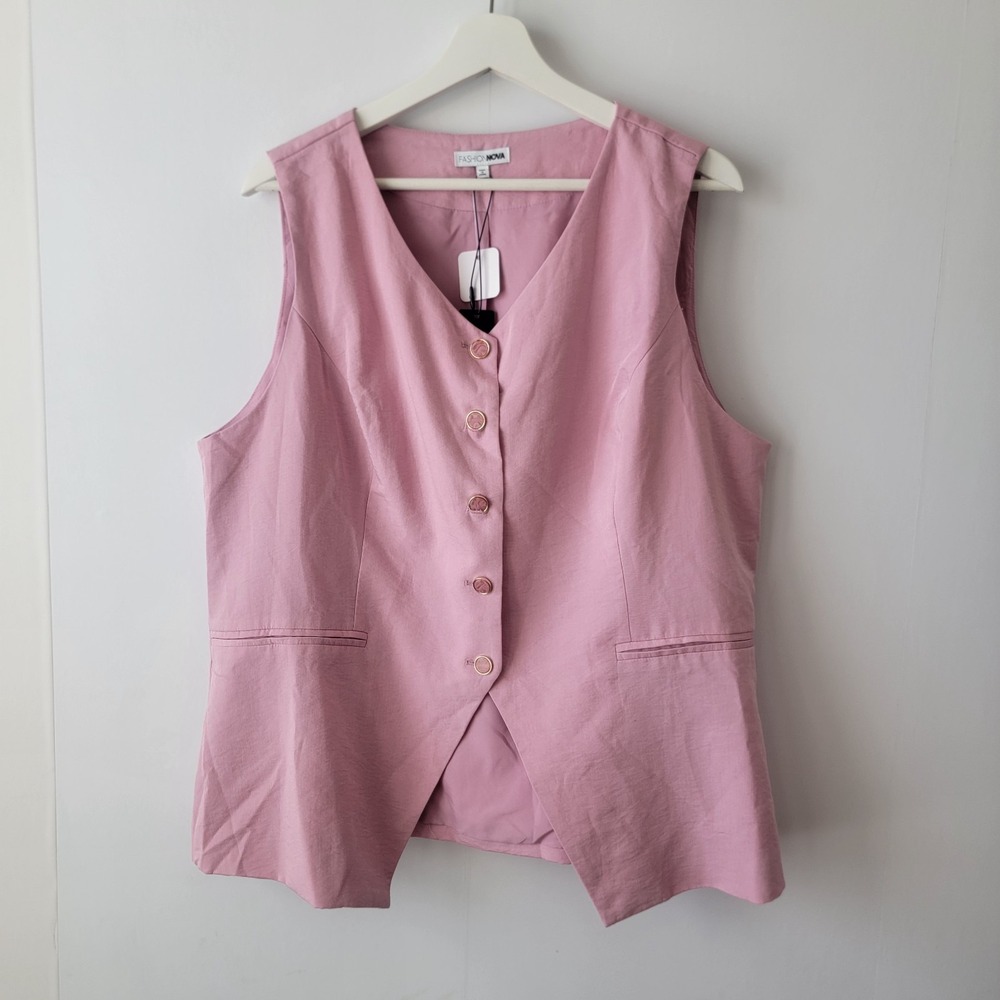 Fashion Nova women's Button-Front Tailored Vest size 1X pink